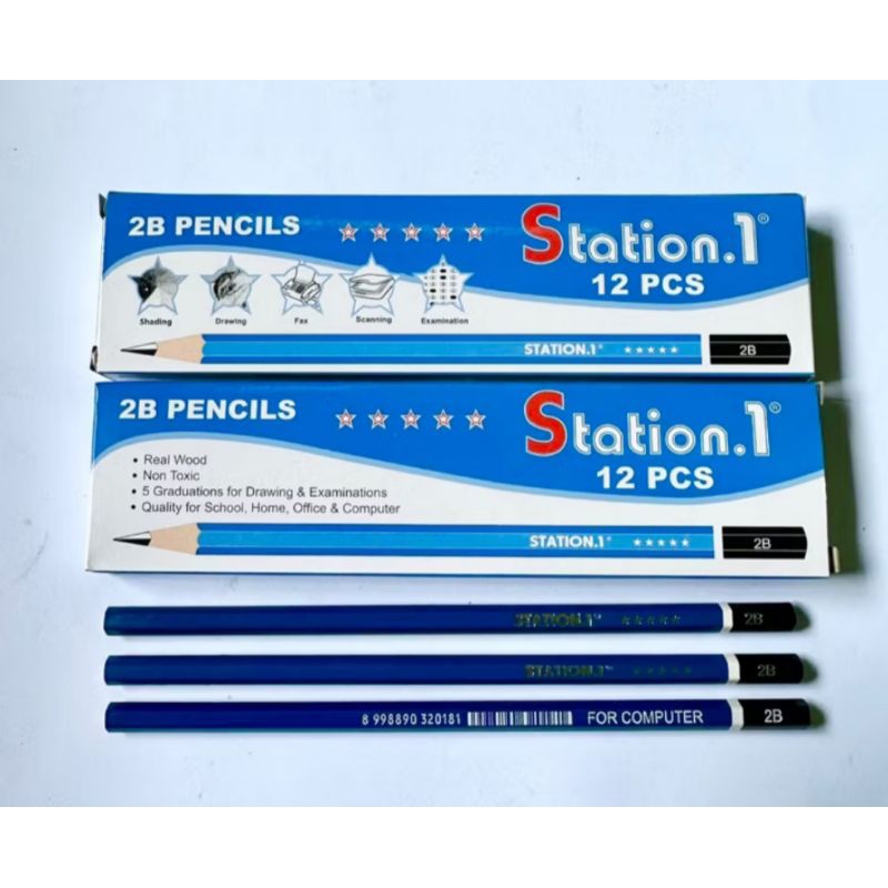

12 pcs pensil station 1 2b biru