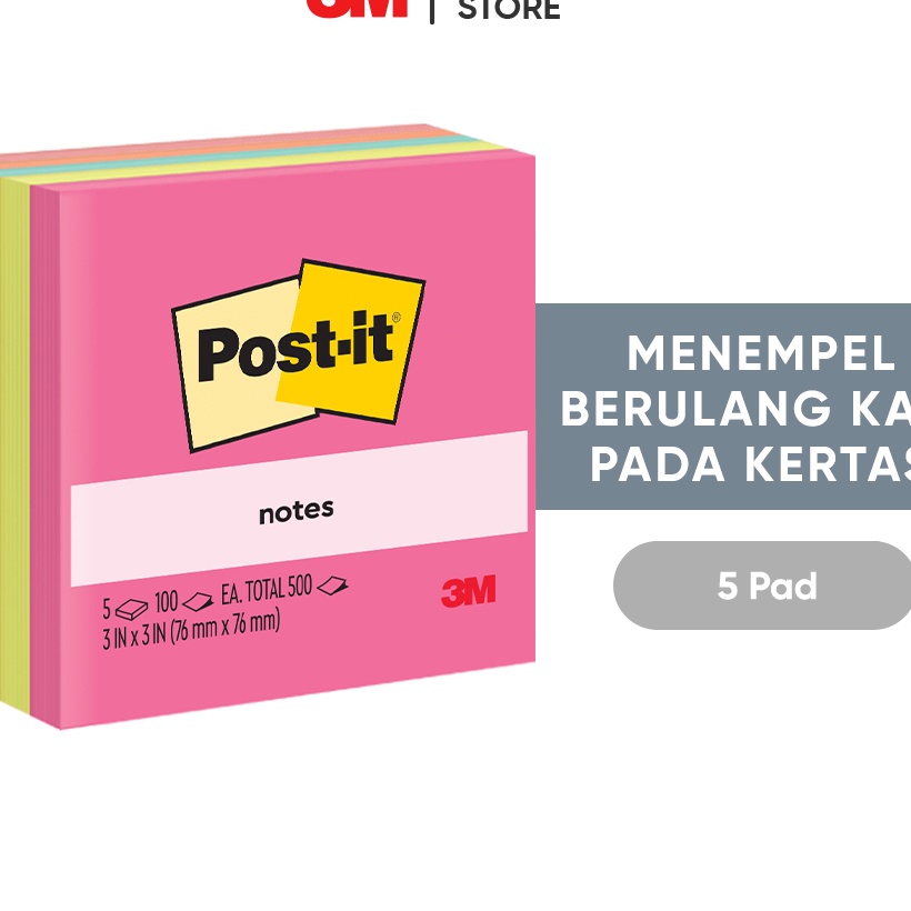 

KI3 3M Postit Notes 6545AN Menempel berulah kali pada kes 5 pad 76x76 mm Untuk pemakaian se
