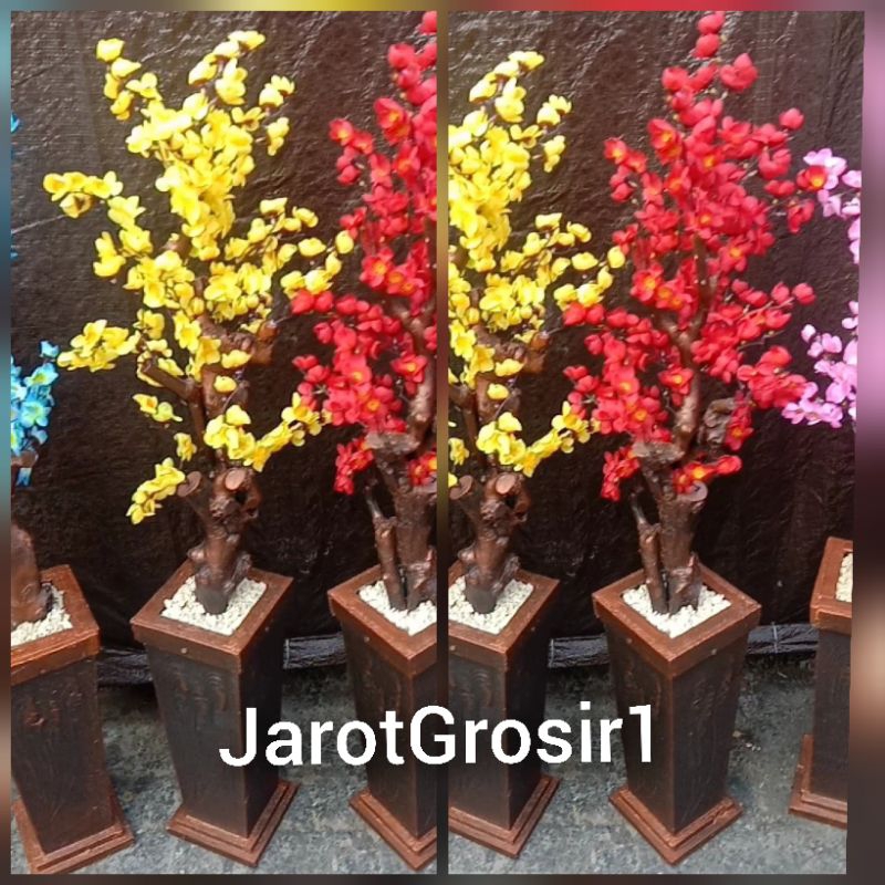 BUNGA HIAS PLASTIK T 1,2 METER + VAS DAN BATU // BUNGA HIAS SAKURA PLASTIK SAKURA RUANGAN // BUNGA H