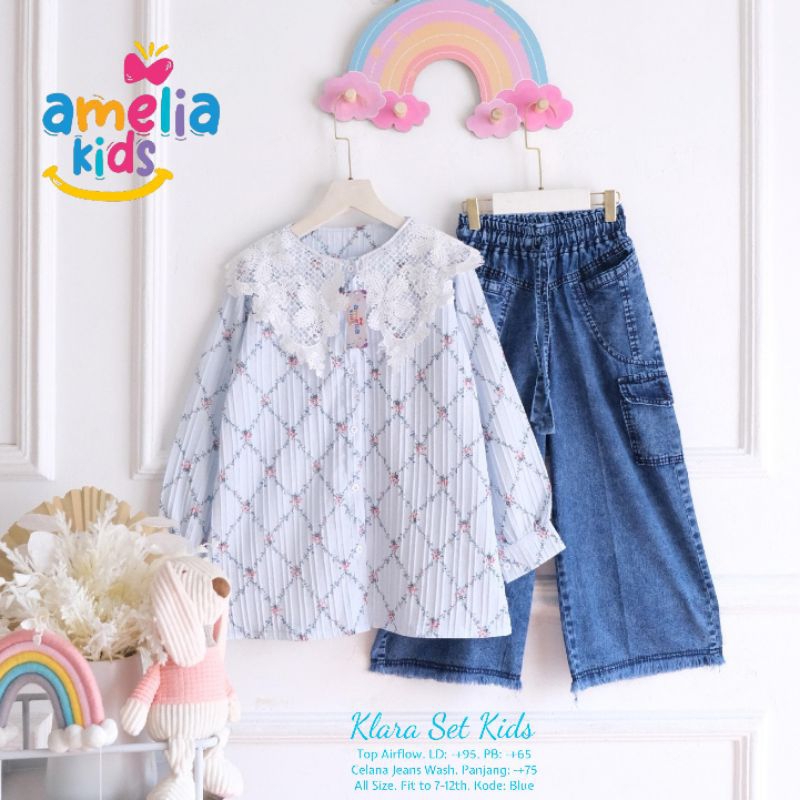 setelan celana jeans anak perempuan 9-13 tahun matt katun Original by amelia kids | haruka klara bel
