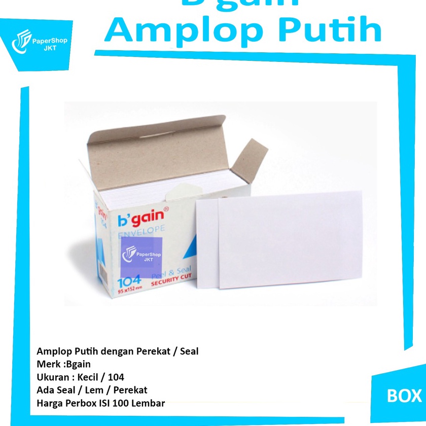 

KI3 BGAIN Amplop Putih Bgain Ukuran 14 95x152 Mm Peel Seal Pack