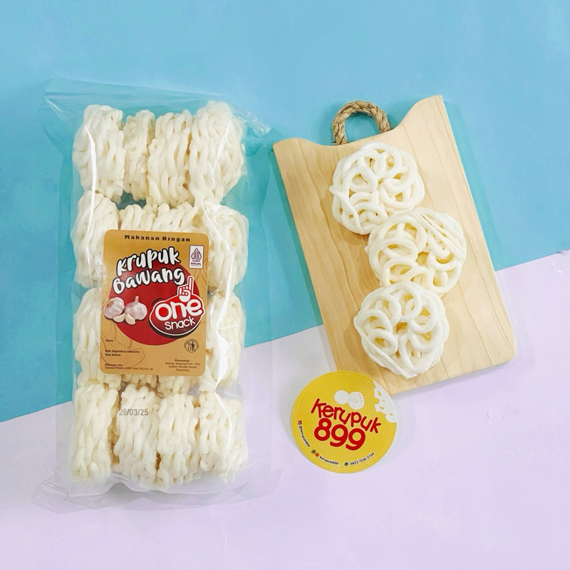 

KERUPUK MAWAR BAWANG KEMPLANG KERITING PUTIH GURIH KRUPUK 150 GRAM ONE SNACK