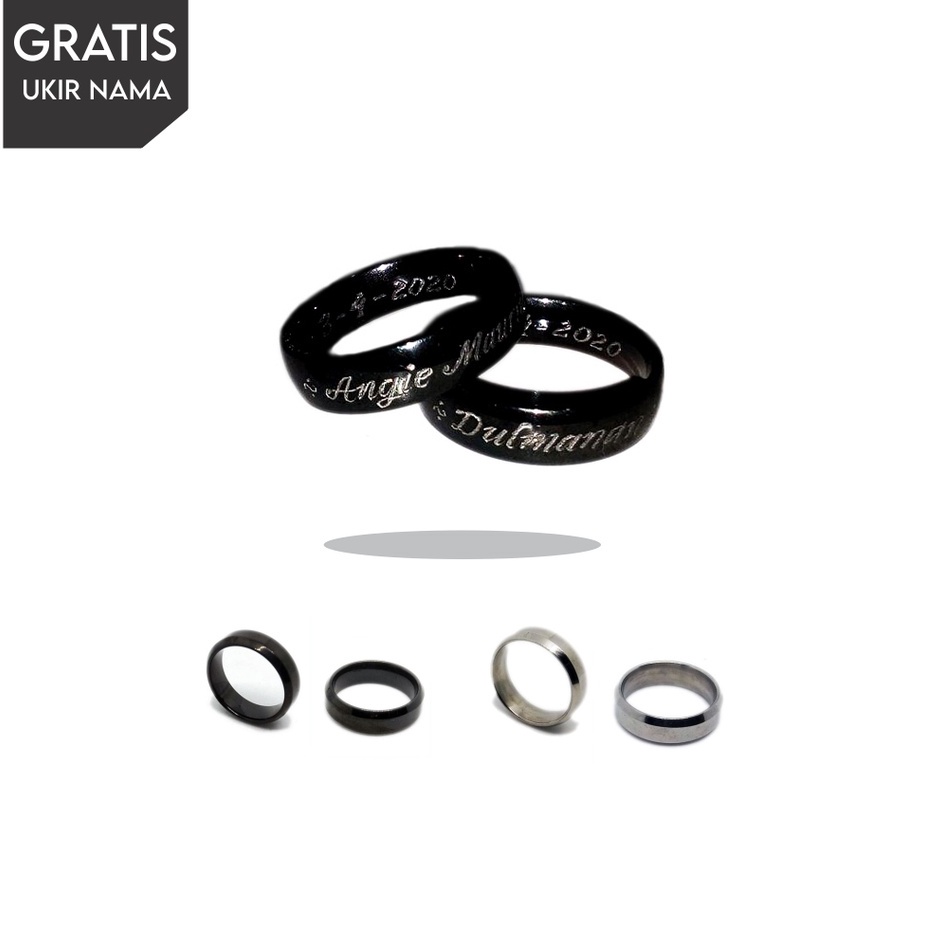 Cincin hitam ukir nama couple untuk pria wanita