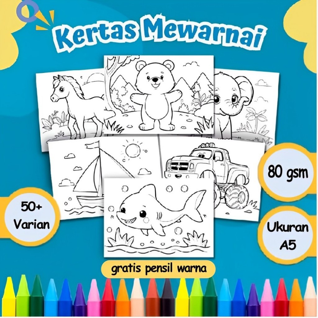 50 Lembar Mewarnai Melukis Menggambar Free Pensil Crayon Warna Termurah