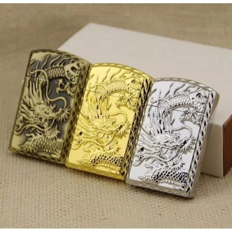 KOREK API GAS ISI ULANG MODEL NAGA UKIR STRAP GOLD SILVER