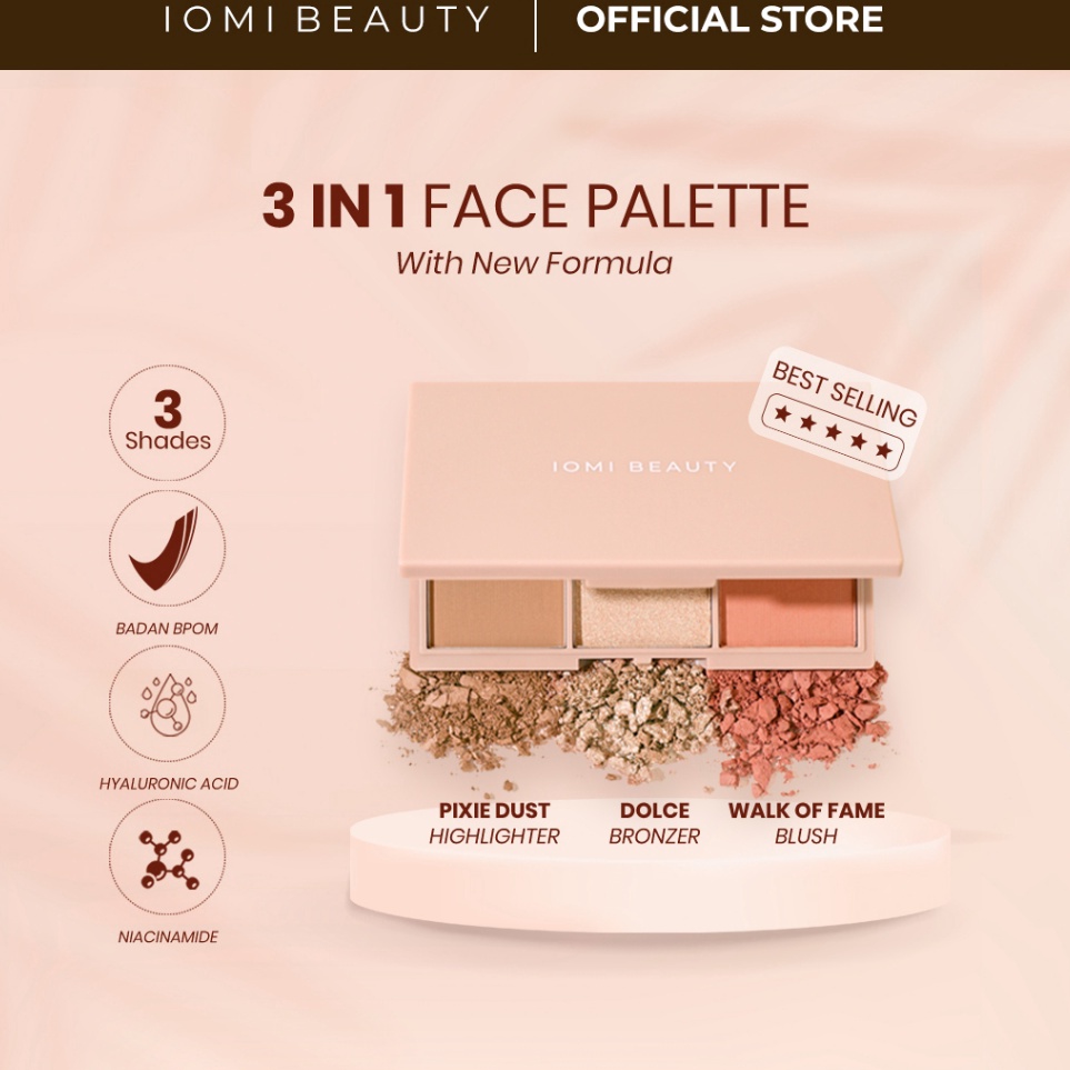 Hemat Pilihan BEST SELLING IOMI Beauty  3 in 1 Face Palette Bronzer Highlightter  Blush  Pigmented L