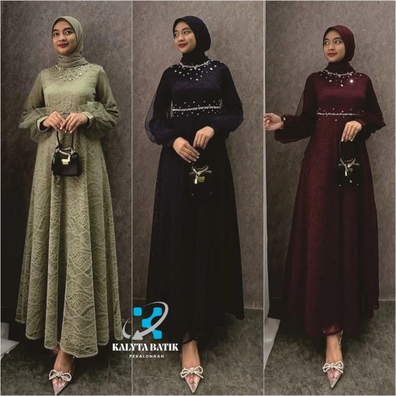 TERMURAH Nadine Dress Brokat Kombinasi / Fashion Muslim Wanita / Gamis