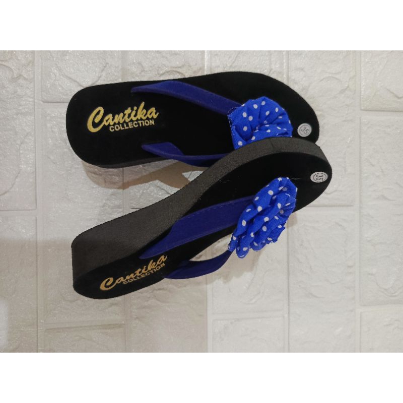 Sandal Wedges Anak Perempuan Jepit Bunga Polkadot Hak Tinggi 3,5 cm Murah