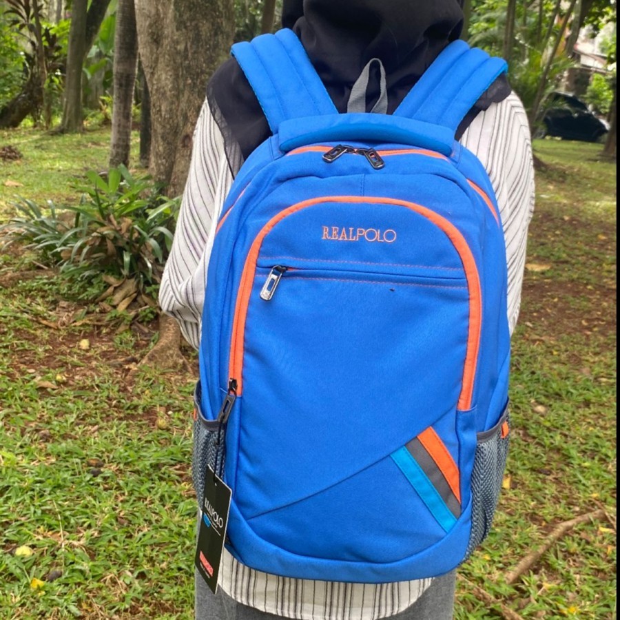 Tas Ransel Real Polo 6356 Blue Original Unisex Backpack Daypack Laptop With Raincover