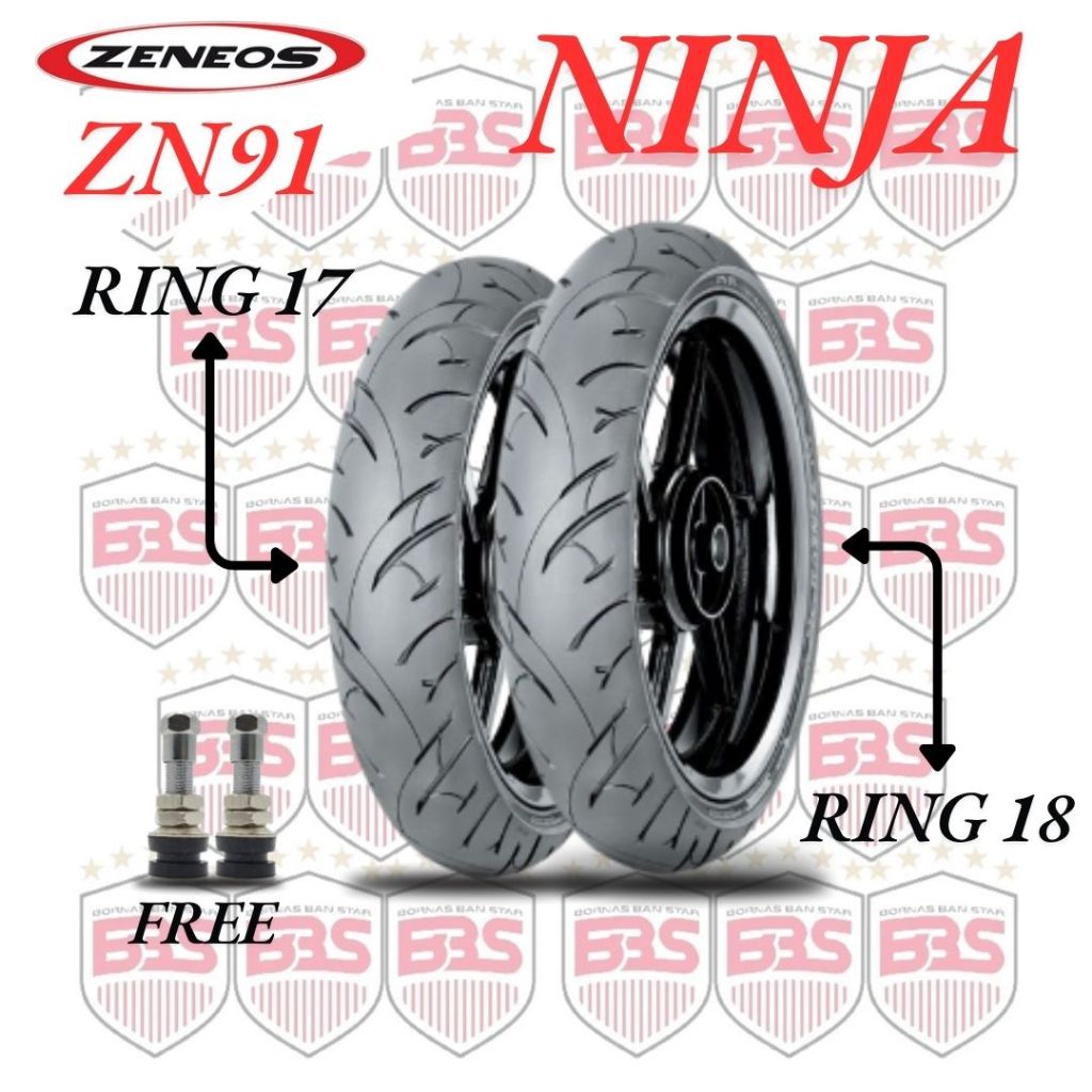 SEPASANG BAN MOTOR NINJA RING 17&18 ZENEOS ZN91 100/80-17 & 120/80-18 TUBELES