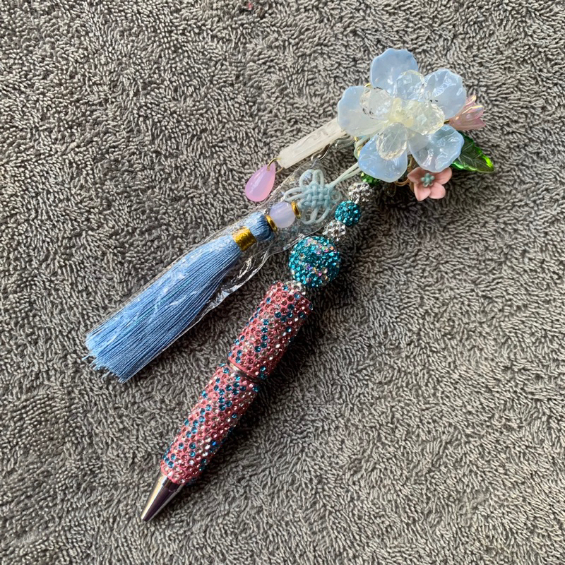 

pena bling bling bunga biru diy / pen diy