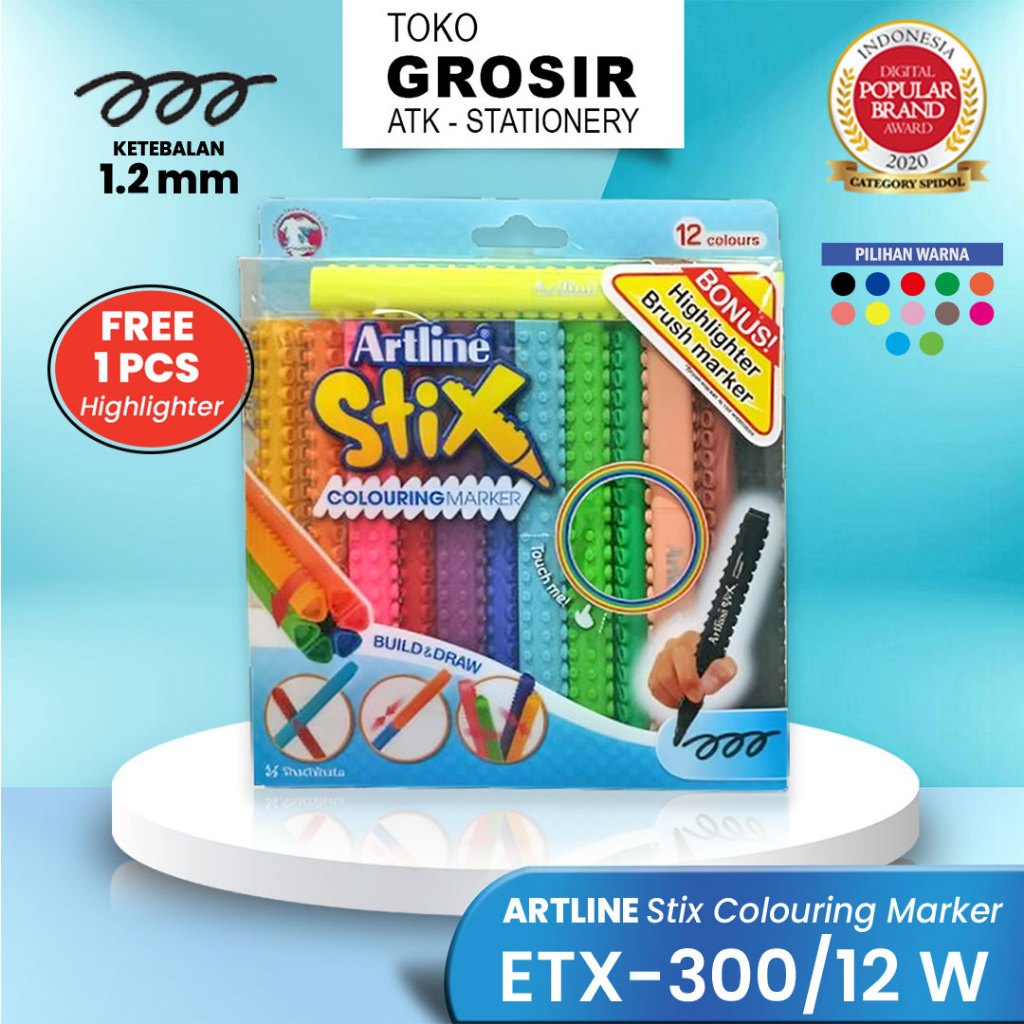 

ARTLINE Spidol Stix Colouring Marker Set 12 Colours ETX-300/12W
