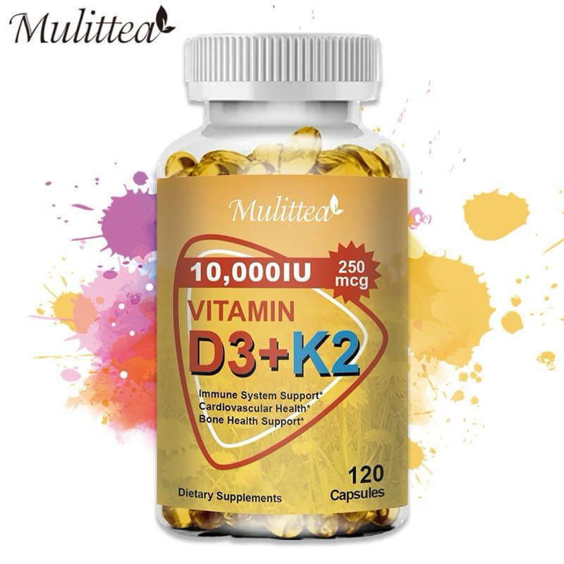 Mulittea 120pcs USA Vitamin D3 Dengan Vitamin K2 (mk7) Untuk Meningkatkan Penyerapan Kalsium