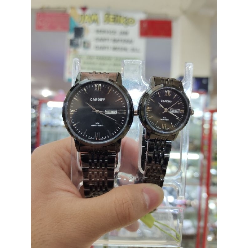 Jam Tangan Sepasang Pria Dan Wanita Cardiff Original Full Hitam Rantai Tahan Air Part 1