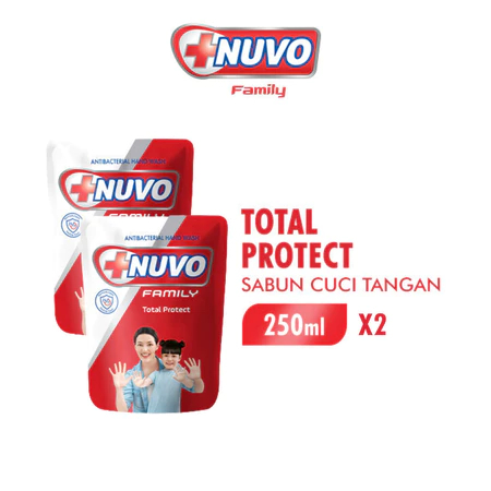 Nuvo Sabun Cuci Tangan Merah Total Protect Pouch 250 ml x2