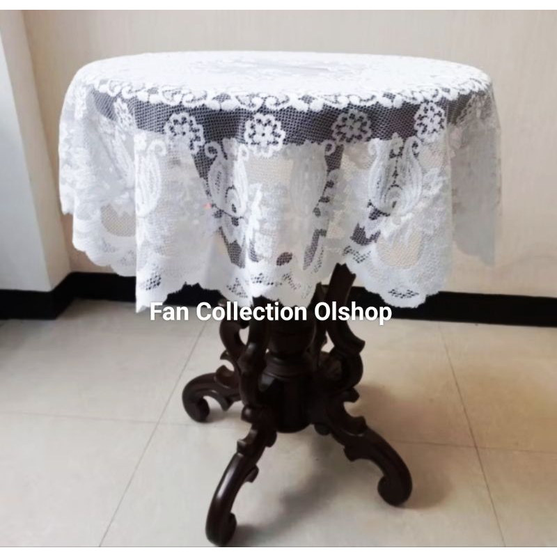TAPLAK MEJA TAMU BULAT BUNDAR KAIN UKU 100CM PUTIH MEJA BETAWI MEJA OSHIN MEJA TERAS