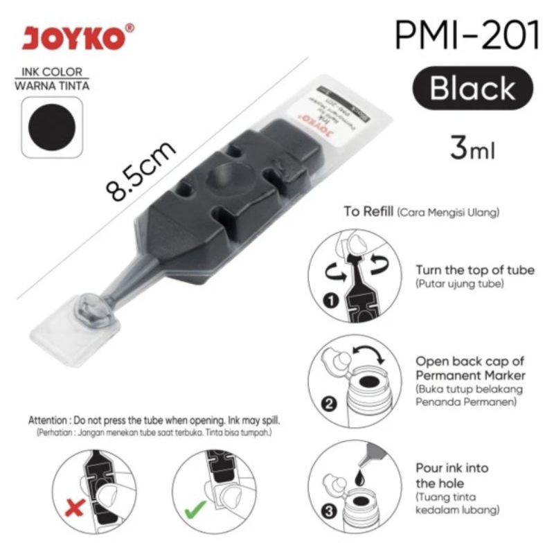 

Tinta Spidol Permanen Joyko PMI 201-203 (1tube) 3Ml