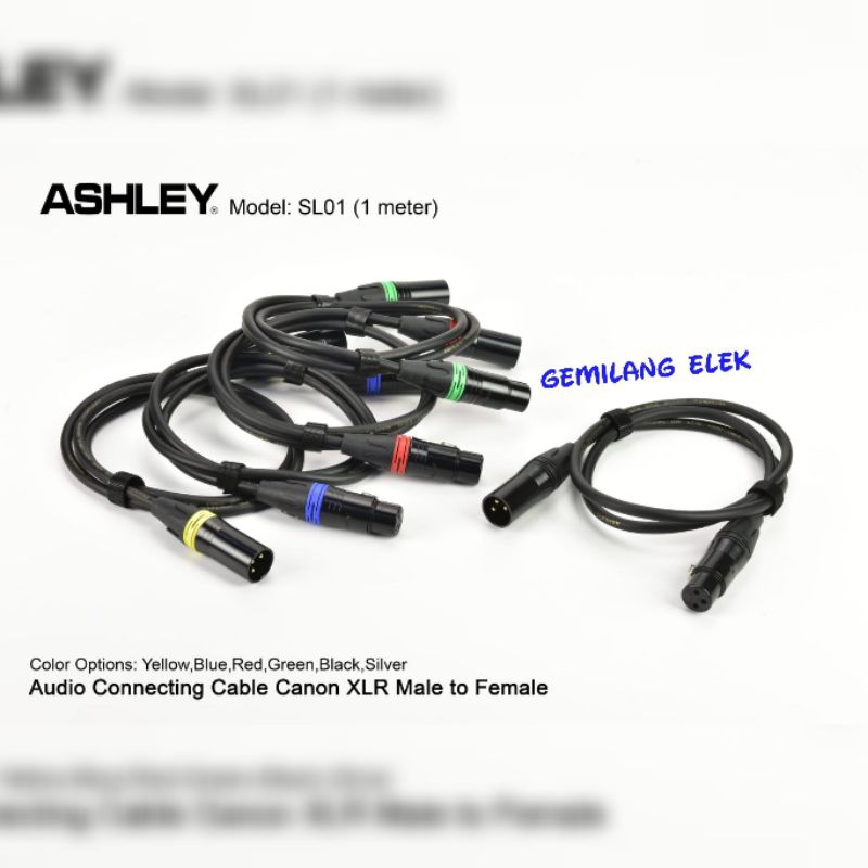 KABEL ASHLEY SL01 JACK CANON CEWEK COWOK/ SL 01 JACK XLR MALE TO FEMALE 1 METER