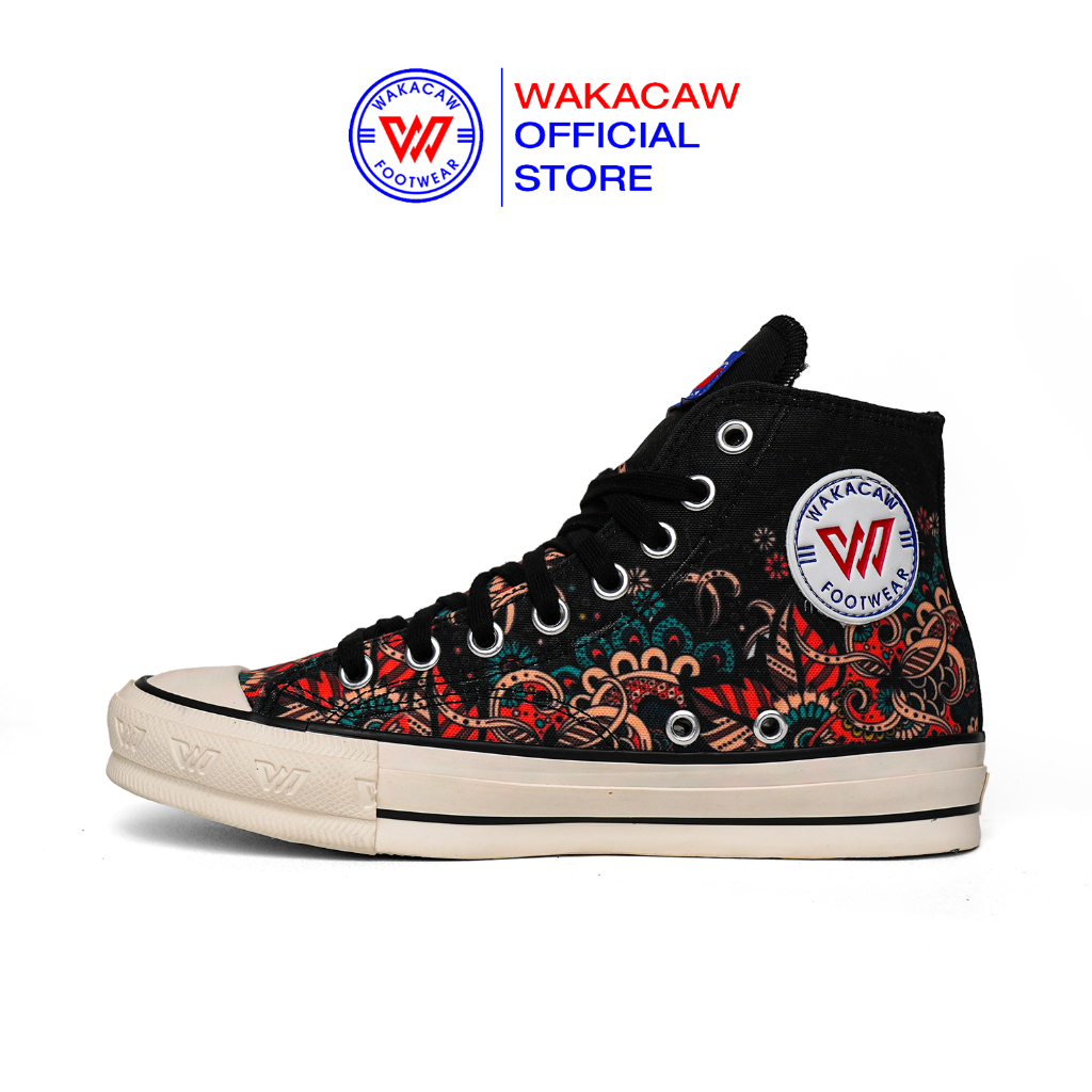 WAKACAW - Batik Etnik Black HI Series Sepatu Wakacaw Sepatu Casual Sepatu Vulcanised Sepatu Skate Bo