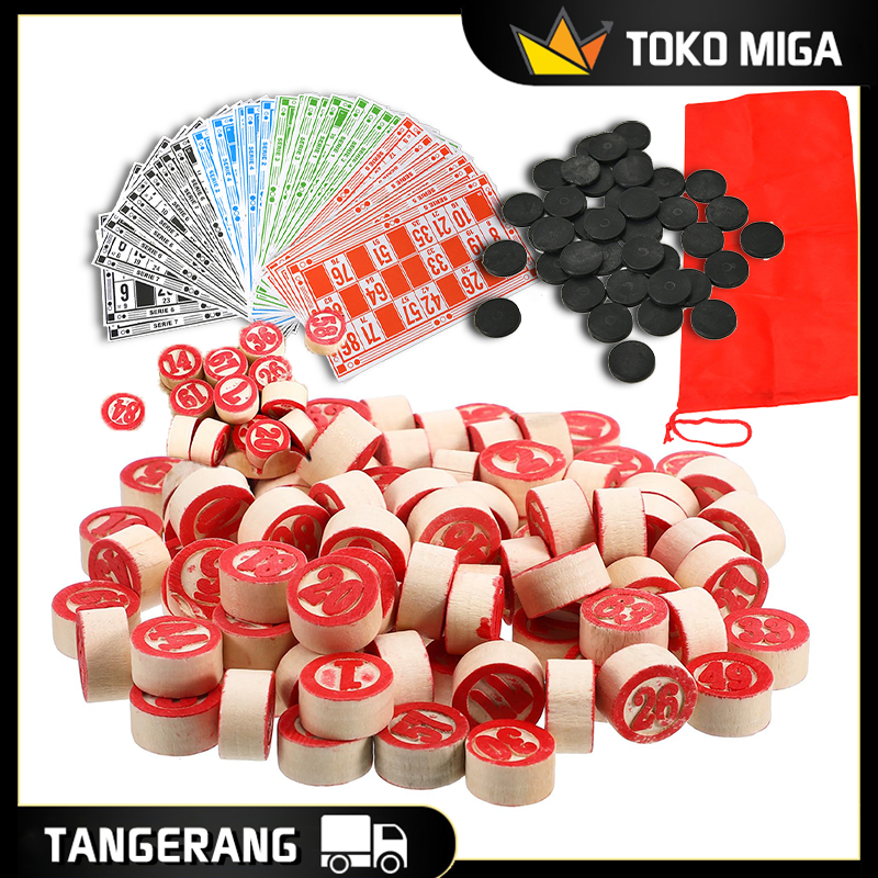 Game Bingo Set Berkualitas Tinggi Kartu Bingo Lengkap 48 Bingo Card, 90 Catur Kayu Dan 40 Koin