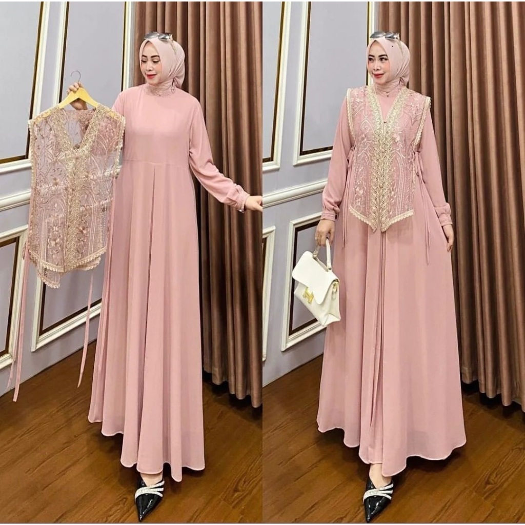 GEEDO - Gamis Lora Maxi 2025 Model Terbaru Gamis Simpel Elegan Dress Kondangan Dress Brokat