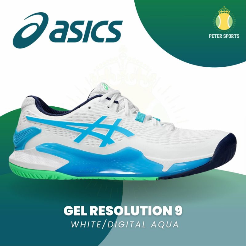 Asics Gel Resolution 9 White/Digital Aqua - Sepatu Tenis Asics