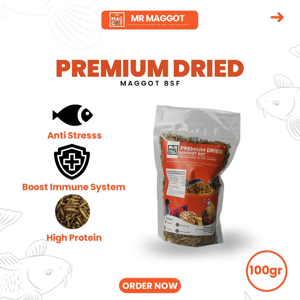 MR MAGGOT - Maggot/ Magot Kering Dry Maggot Grade PREMIUM 100gram untuk pakan ikan/pelet ikan