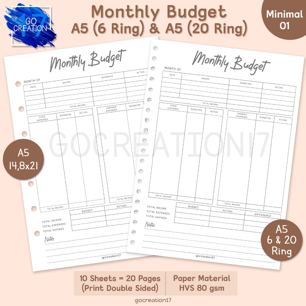 

Buku Planner Kertas Isi Binder Monthly Budget Simple Minimalis A5