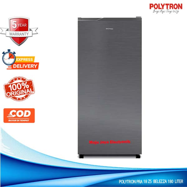 Kulkas 1 Pintu POLYTRON PRA 18 ZS BELEZZA Glass Door 180 Liter Ice Twist
