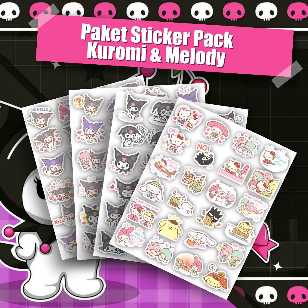 

PROMO MERIAH Paket Sticker Pack Tema Kuromi dan Melody cartoon viral Stiker Laptop Setiker Buku