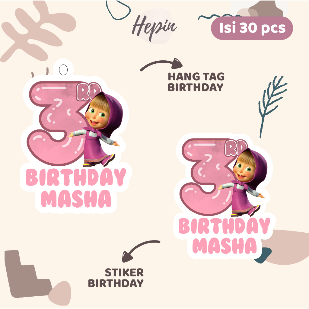 

(30pcs) Hang tag & stiker ulang tahun Tema MASHA AND THE BEAR /murah/lucu /label tag ulang tahun murah/hang tag ulang tahun/tag souvenir ulang tahun/stiker nama ualang tahun/diecut stiker&t ag