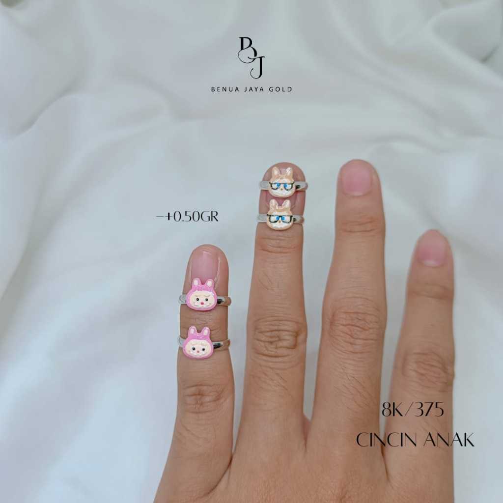 Cincin Anak Labubu Emas Putih 8K/375