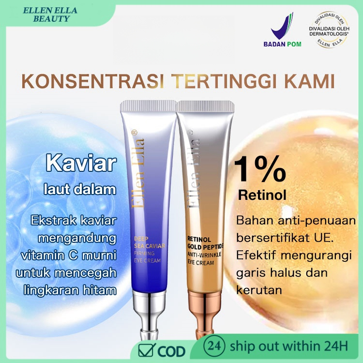 ELLEN ELLA Paket Krim Mata Pagi Dan Malam Retinol eye Cream Dark Circles Anti Aging Fineline , Reduc