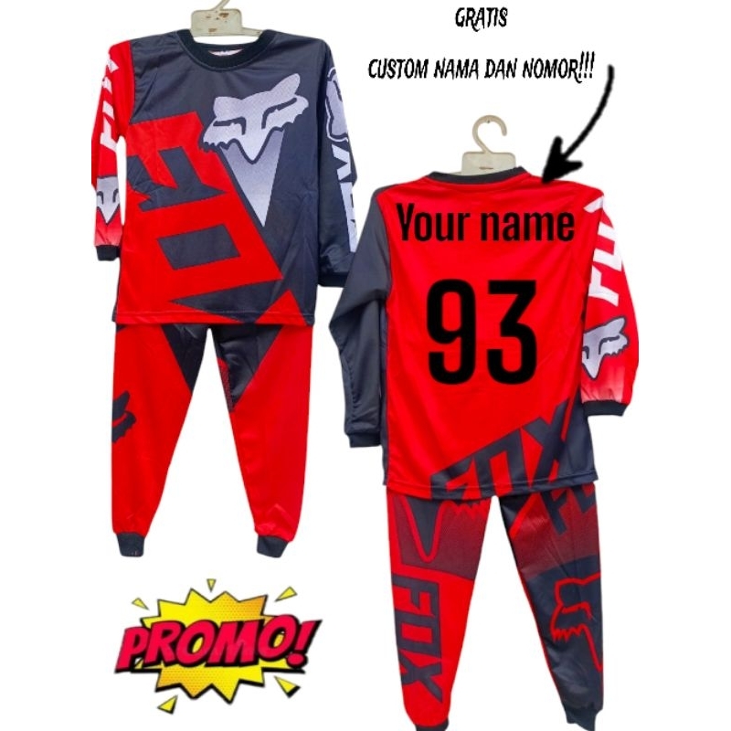 setelan baju motor cross anak printing/baju balap anak murah/cod custom nama