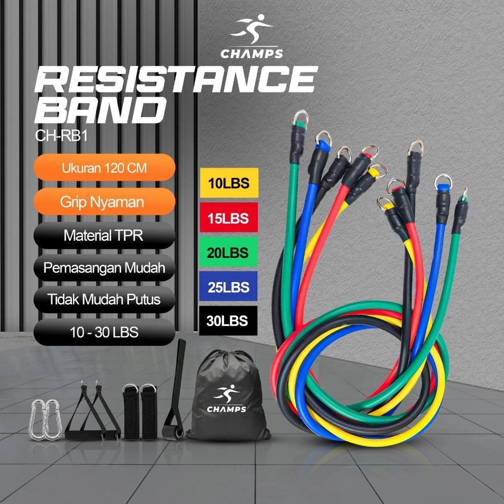 Tali Resistance Band Fitness One Set / Tali Workout / Tali Karet Olahraga Gym Karet Resistance Band 
