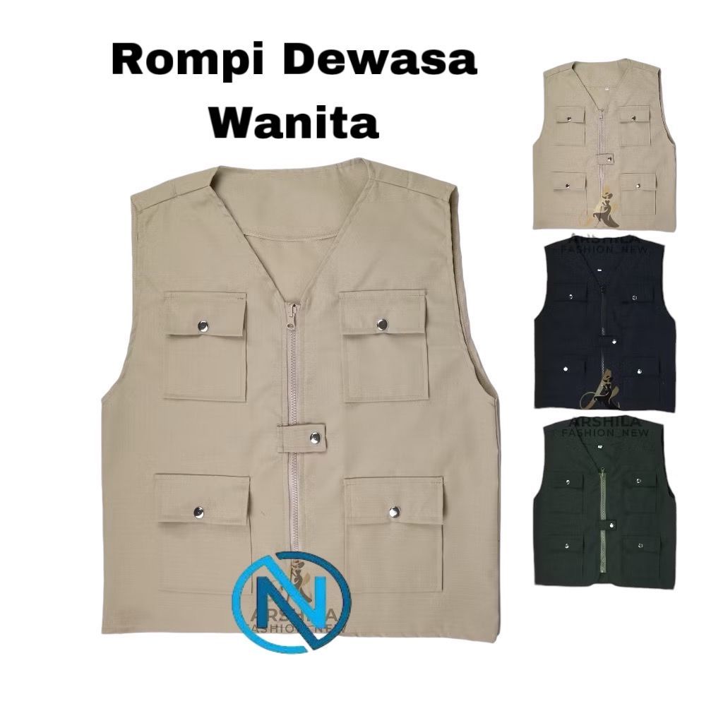 Rompi Dewasa Laki Laki Perempuan /  Rompi Cargo Resleting Casual Wanita