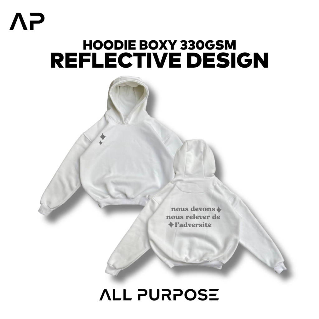 HOODIE BOXY PRIA 330GSM REFLECTIVE | BISA CUSTOM DESIGN SATUAN