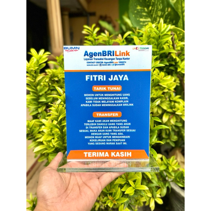 

BISA CUSTOM NAMA TOKO AKRILIK MEJA AGEN BANK BRI BRILINK UKURAN 15x20