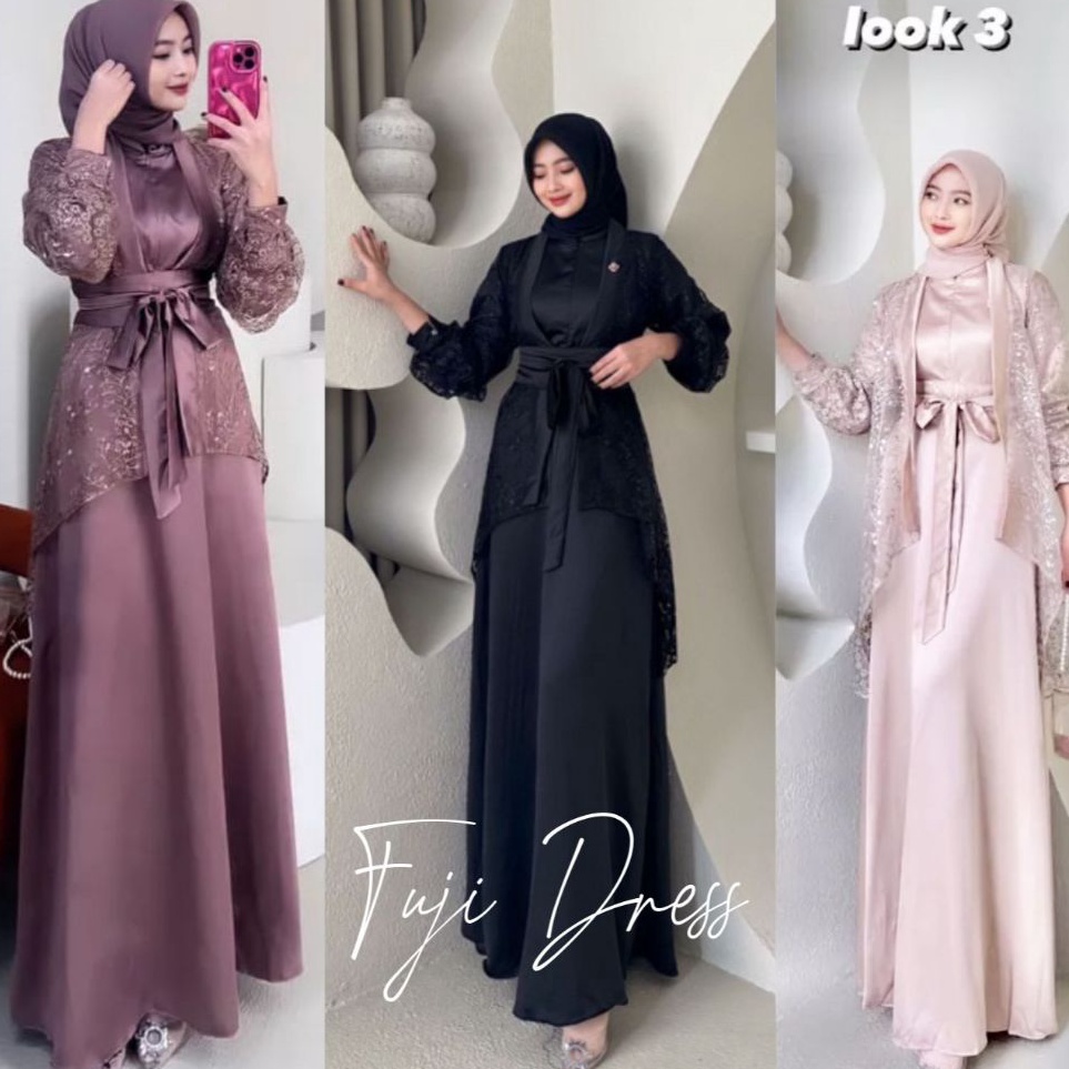 Pusat Importir  FUJI 3 IN 1 DRESS SATU SET INNER OUTER KIMONO FASHION GAMIS MUSLIM WANITA GAMIS JUMB