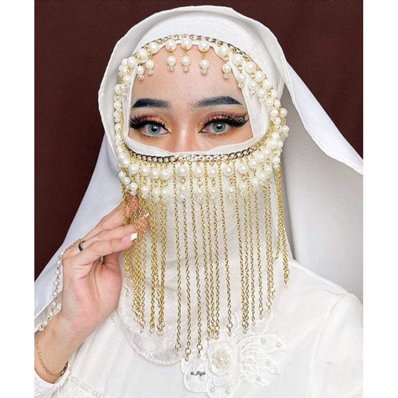 Cadar Rantai Mutiara Diamond Cadar Hijab Pengantin