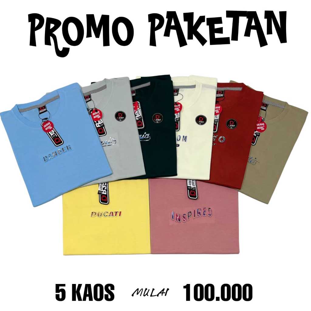 Promo 5Pcs 100Ribu Kaos Branded Motif Simple / kaos pria / kaos wanita / baju kaos 100 dapat 5 keren