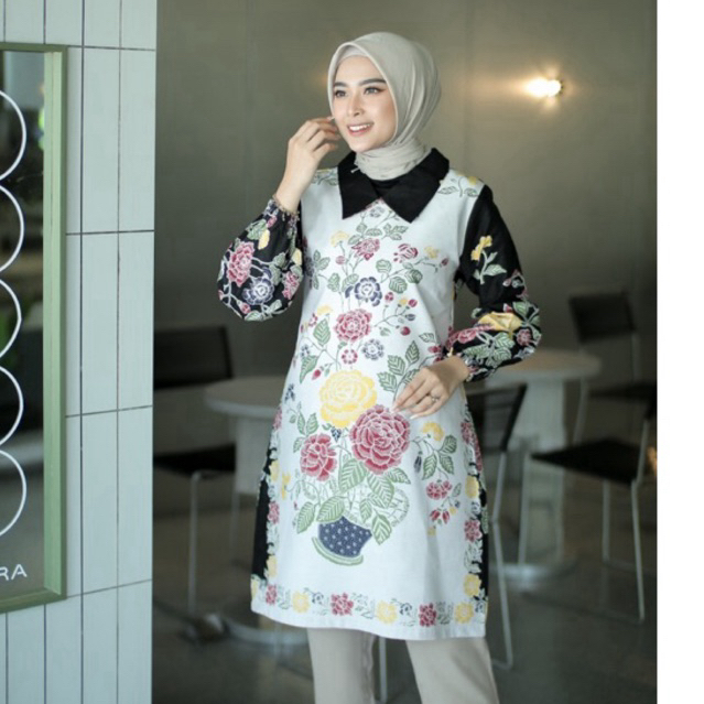 tunik batik encim warna hitam lapisan trikot atasan wanita