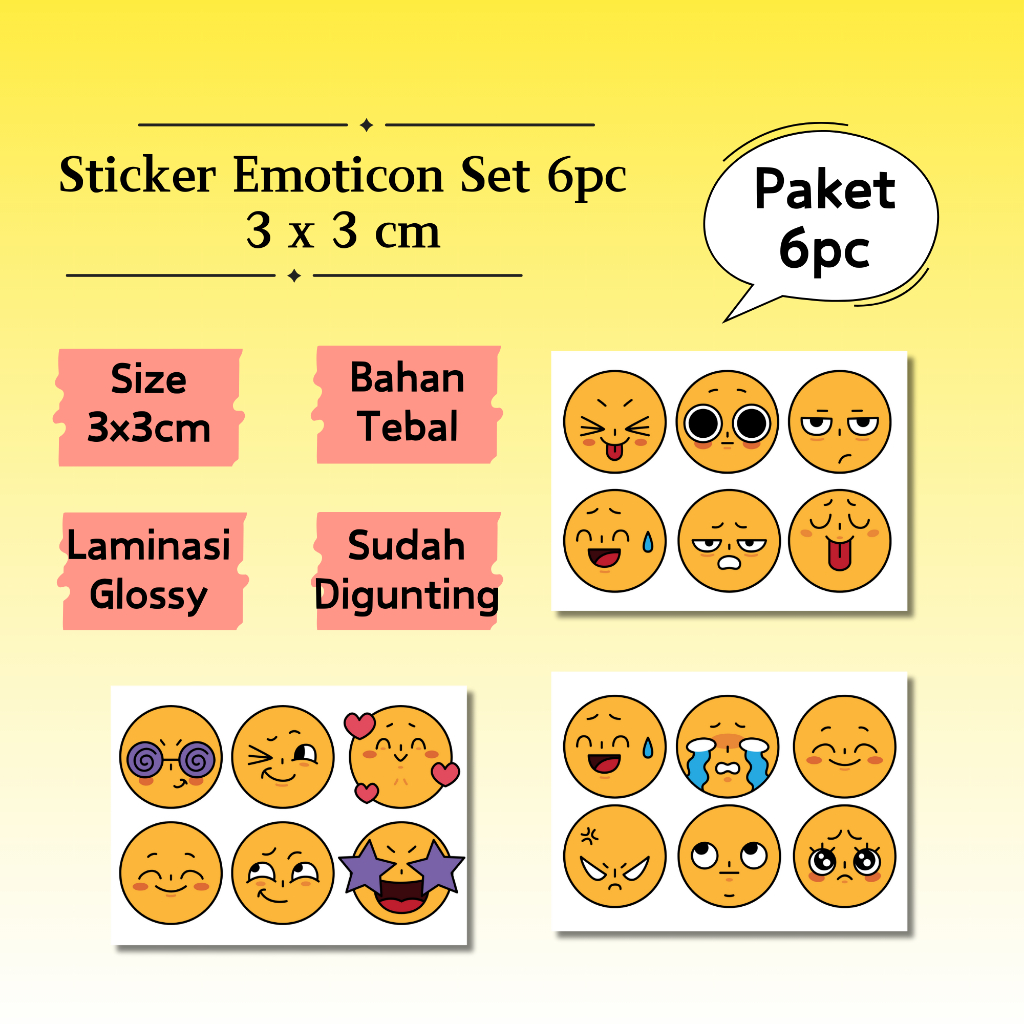 

Sticker Emoticon / Sticker Emoji Aesthetic Sticker Set Dekorasi Jurnal Paket 6 Pcs