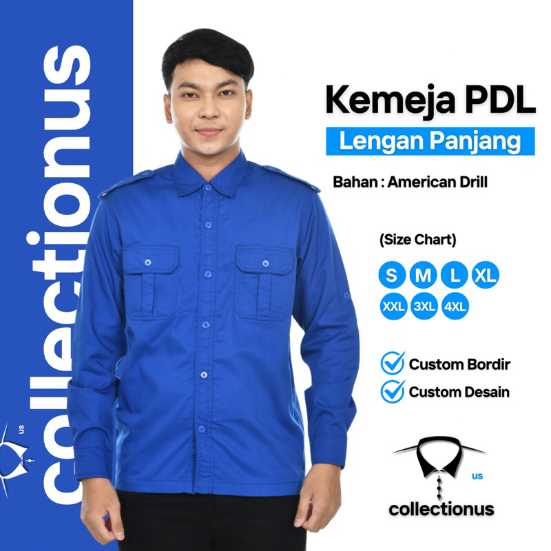 Baju Kemeja PDL PDH Biru Lengan Panjang Seragam Kerja Dinas Lapangan Outdoor Custom Desain Komunitas
