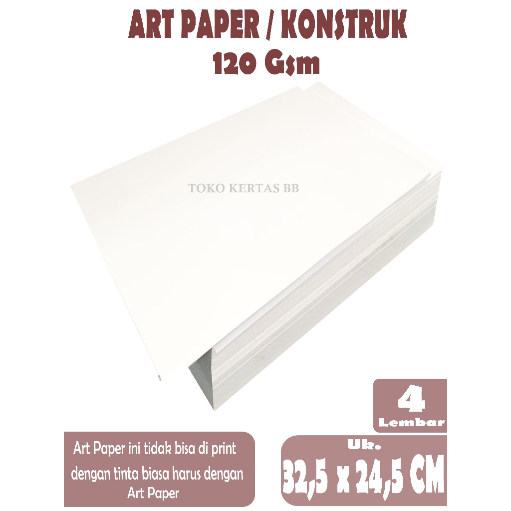 

ART PAPER ( KONSTRUK ) 120 GSM UKURAN ( 32,5 X 48,5 CM ) , 4 LEMBAR