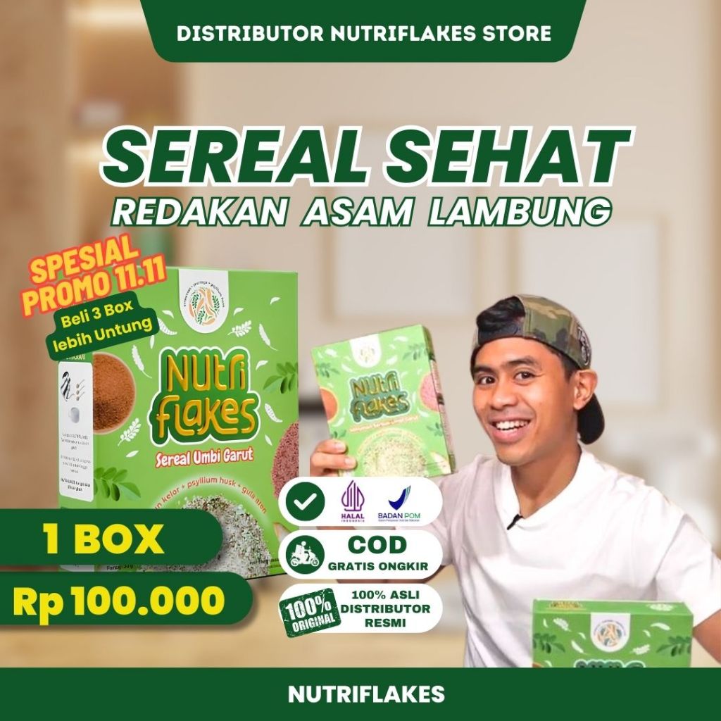 

Nutriflakes Original - Sereal Sehat Umbi Garut untuk atasi Asam Lambung Asli