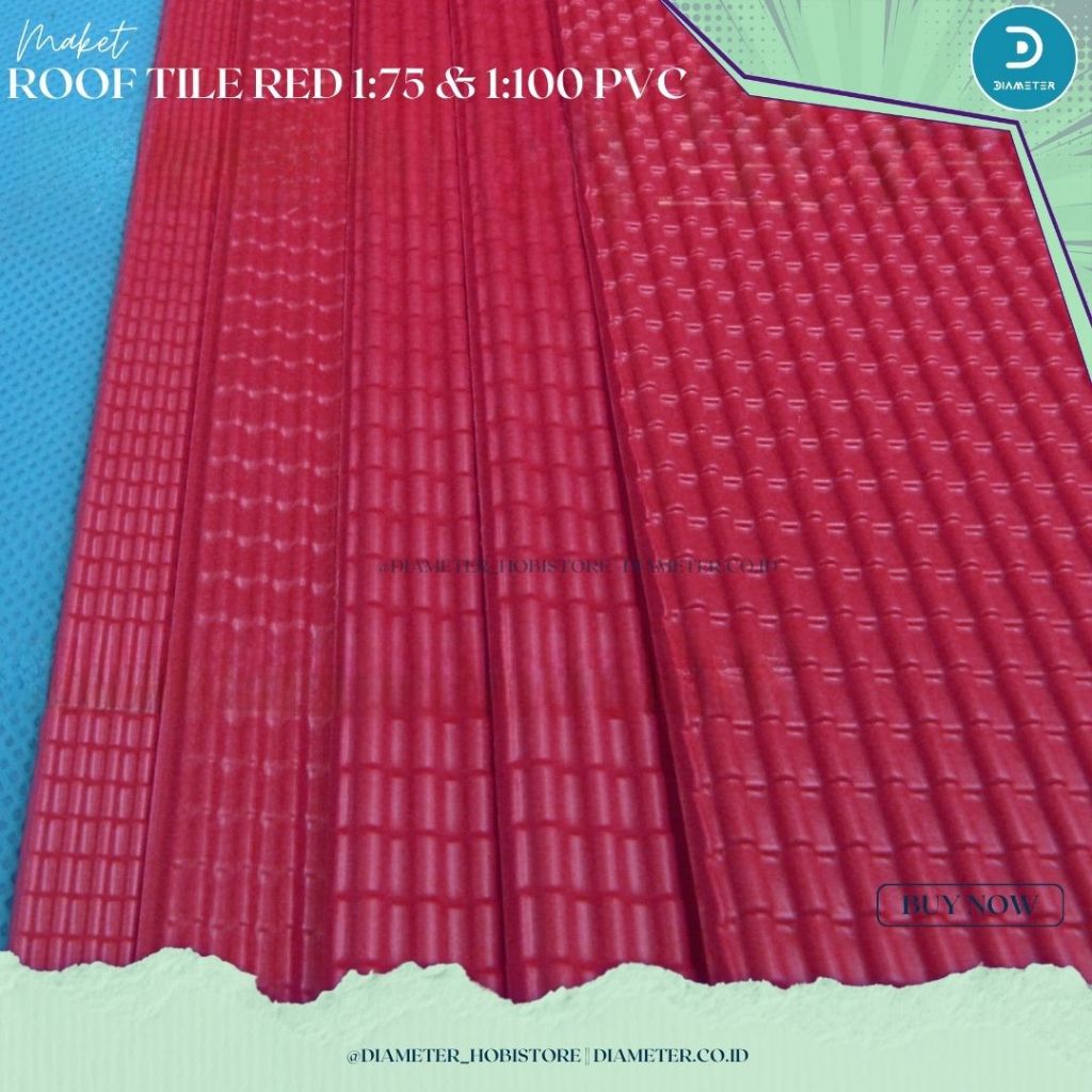 Miniatur Atap Genteng Merah Dongker Plastik PVC Tekstur Bahan Maket Diorama - Roof Sheet Pvc Skala 1