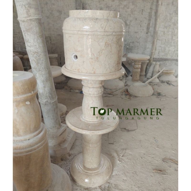 Guci tempat galon kaki bulat batu marmer putih glossy