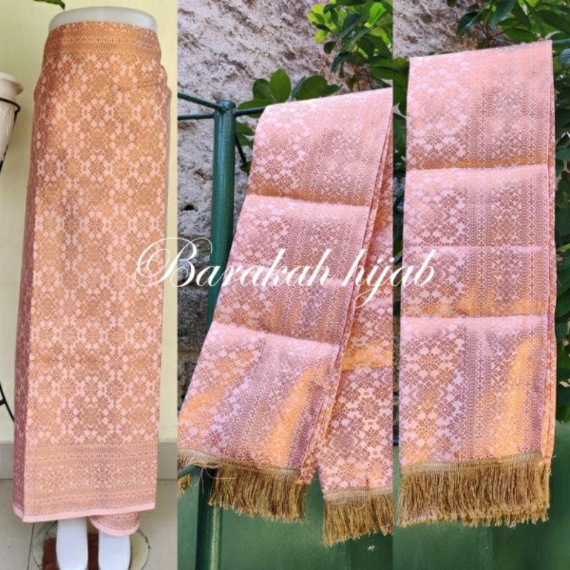 Satu Set Rok Songket Selendang segiempat glamor Ciput Cardigan Outer Bawahan Model Tradisional Tenun