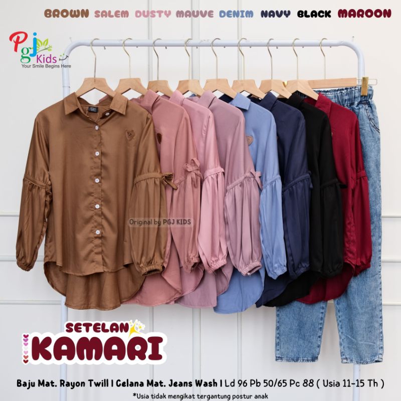 Kamari Set jeans rayon twill anak remaja setelan kemeja rayon anak polos new